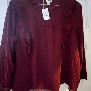 J. Crew Burgundy Ruffle Blouse